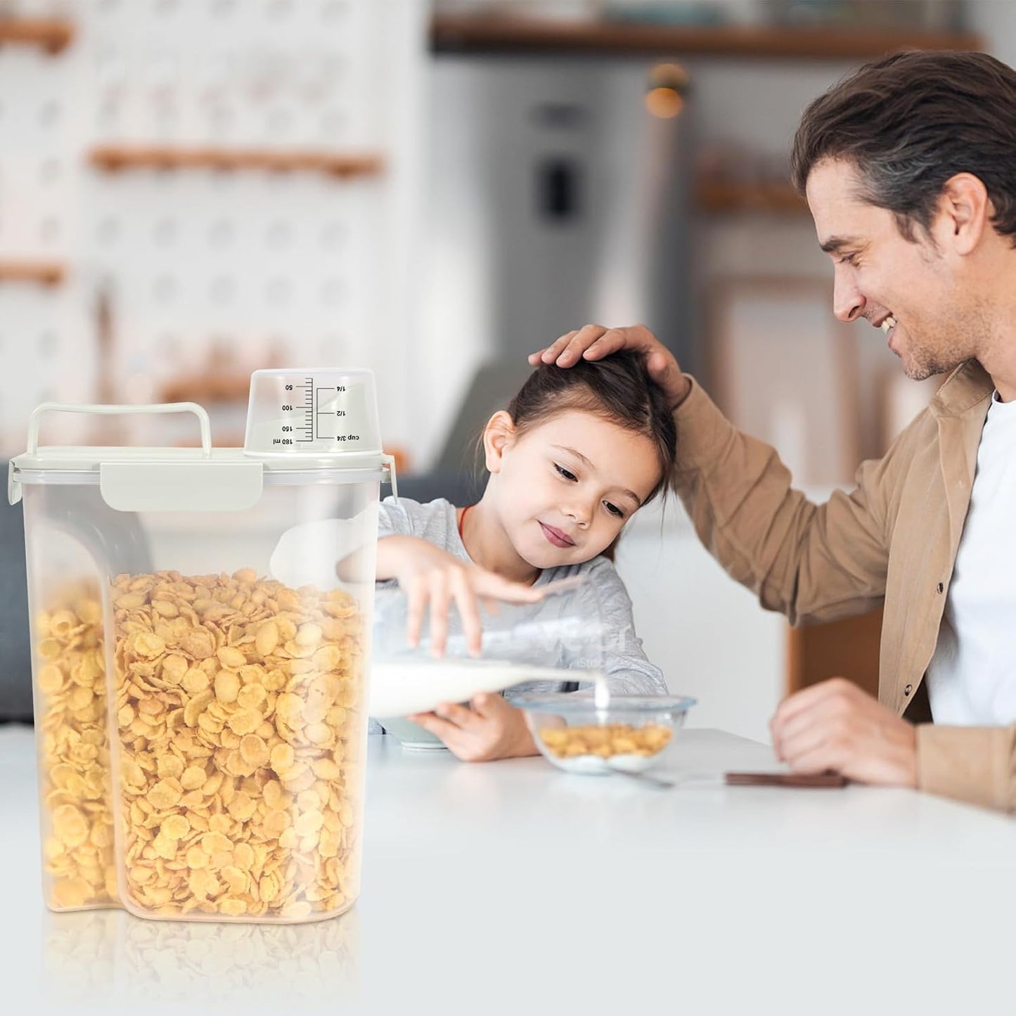 TBMax Airtight Rice Container 10 Lbs, Cereal Dispenser, Pet Cat Dog Food Storage Container, Plastic Kitchen Pantry Food Storage Holder with Cup -Beige