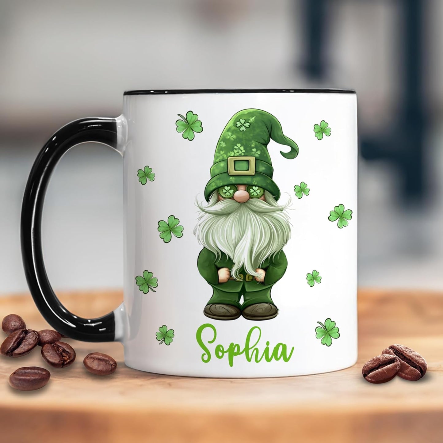 Hyturtle Personalized Gnome Mug - Cute Gnome Gift For Women - Lucky Gift For Gnome Lover - Gnome St. Patricks Day Decorations - Gnome Gifts - Custom Name Coffee Cup Ceramic Mug 11oz 15oz