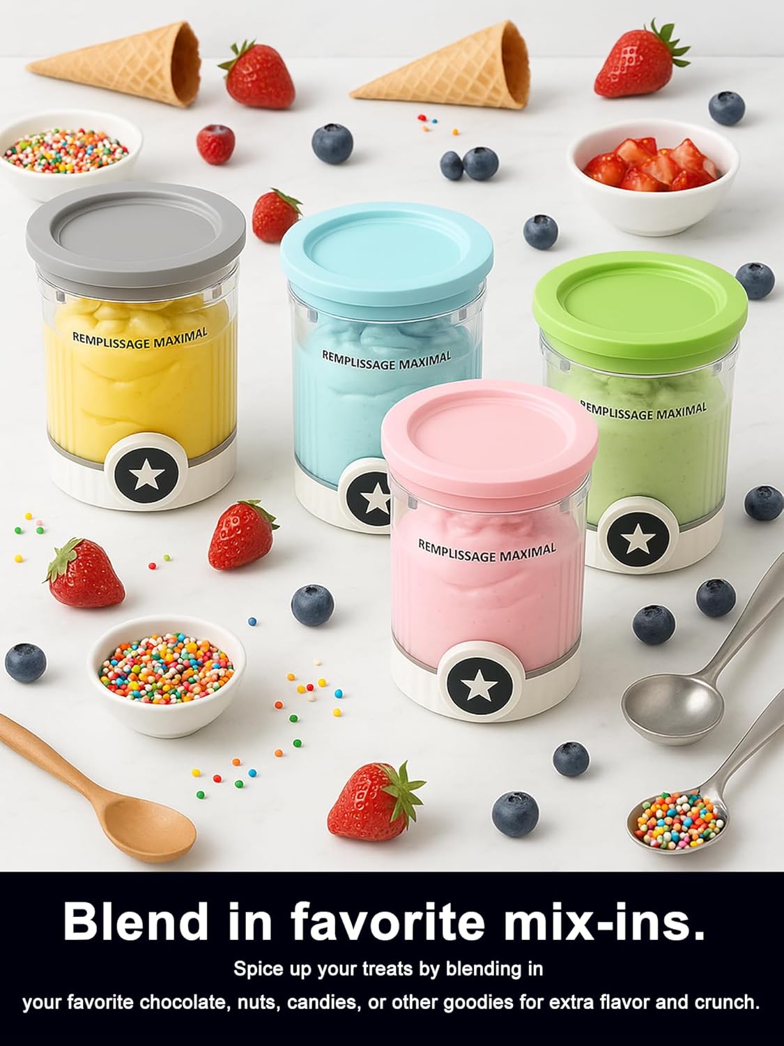 2 Pack Pint Containers Replacement for Ninja Creami Swirl NC700/NC701 Series, 16oz BPA-Free Ice Cream Pints with Lids, Leak-Proof & Dishwasher Safe (Blue/Pink)