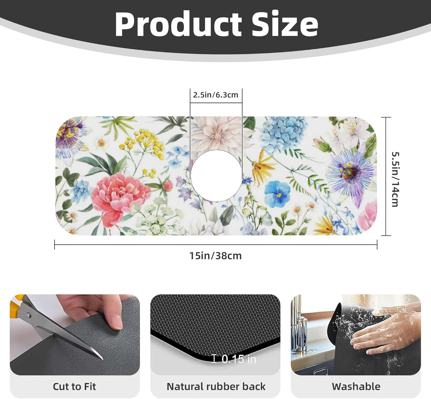 Colorful Flowers Dish Drying Mat for Kitchen Counter, 18"x24" Microfiber Absorbent Fast Dry Mat, 2Pcs Dish Mat Faucet Mats Sets, Large Drying Kitchen Mat Kitchen Drying Pad Coffee Bar Decor Gifts