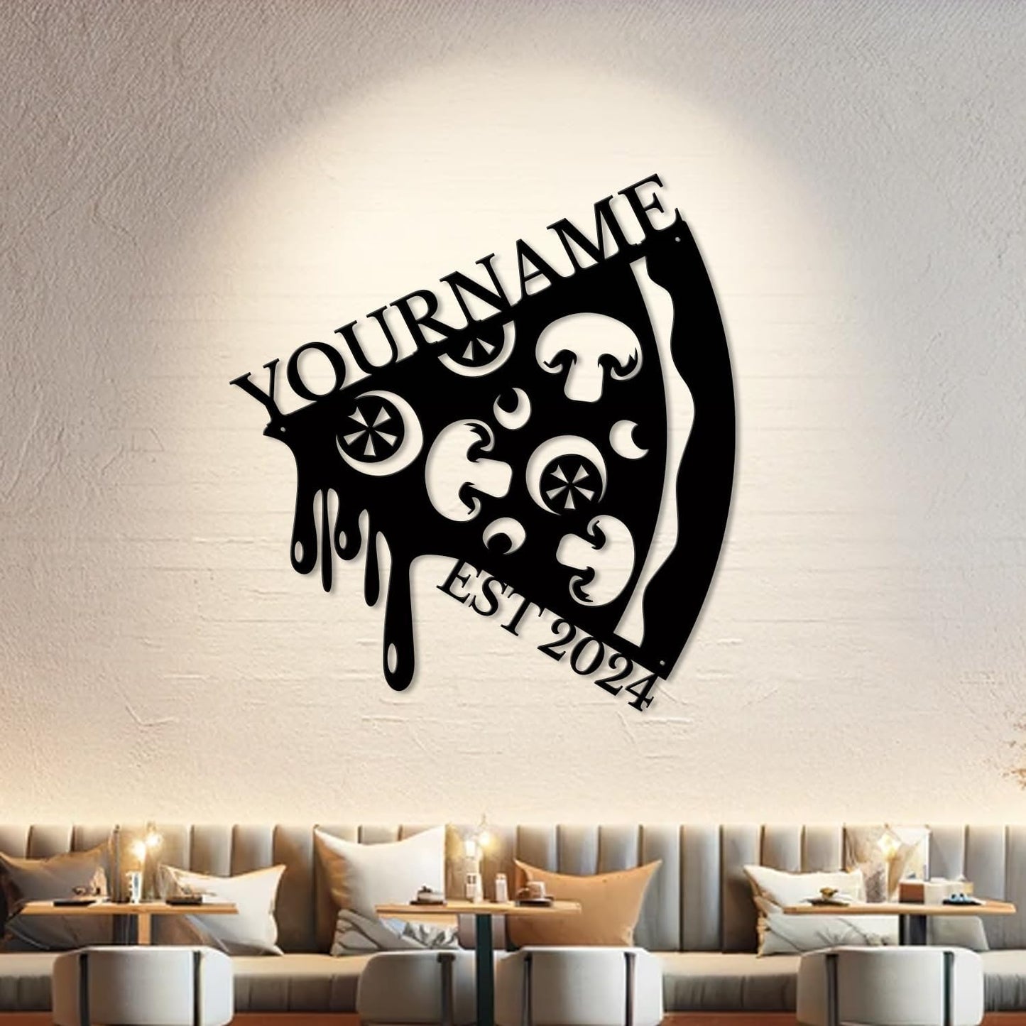 magilab Personalized Pizza Metal Sign, Custom Kitchen Wall Decor for Home & Outdoor, Food Lover Gift (Style C)