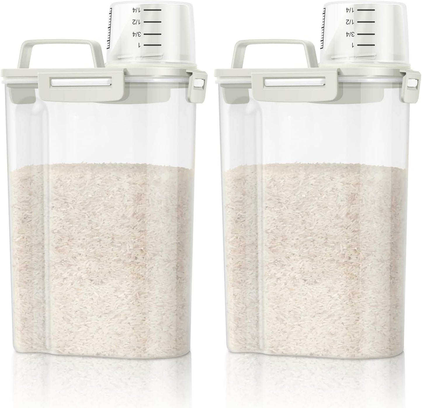 TBMax Rice Container Cereal Storage Container 2 Pack 5 Lbs, Kitchen Pantry Dry Food Storage Holder with Easy-Pouring Spout & Handy Cup, Small Pet Dog Cat Food Dispenser for Daily Feeding -Beige