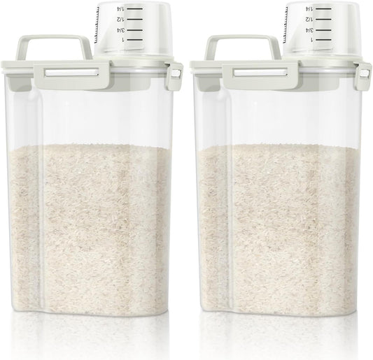 TBMax Rice Container Cereal Storage Container 2 Pack 5 Lbs, Kitchen Pantry Dry Food Storage Holder with Easy-Pouring Spout & Handy Cup, Small Pet Dog Cat Food Dispenser for Daily Feeding -Beige