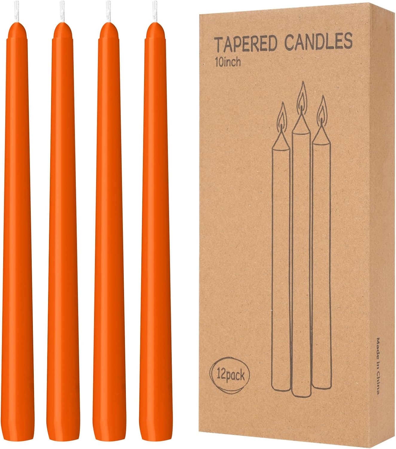 12 Pack Orange Taper Candles - Taper Candles 10 Inch Dripless, Smokeless & Unscented - 8 Hours Long Burning - Ideal for Weddings, Dinner Parties, and Home Decor