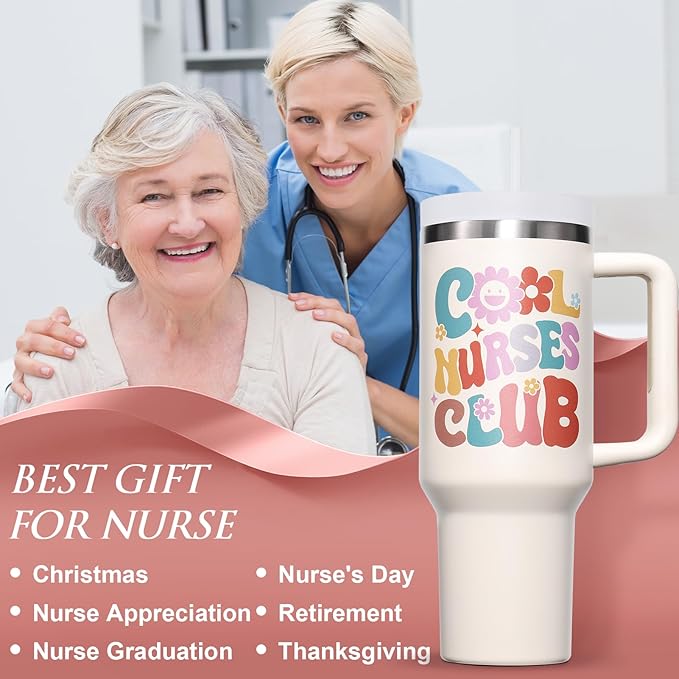 Nurse Gifts for Women, Christmas RN Gifts for Nurse Female Practitioner Doctor Assistant School, 40 OZ Tumbler Cool Nurses Club Insulated Cup Graduation Retirement Appreciation Xmas Birthday Gift