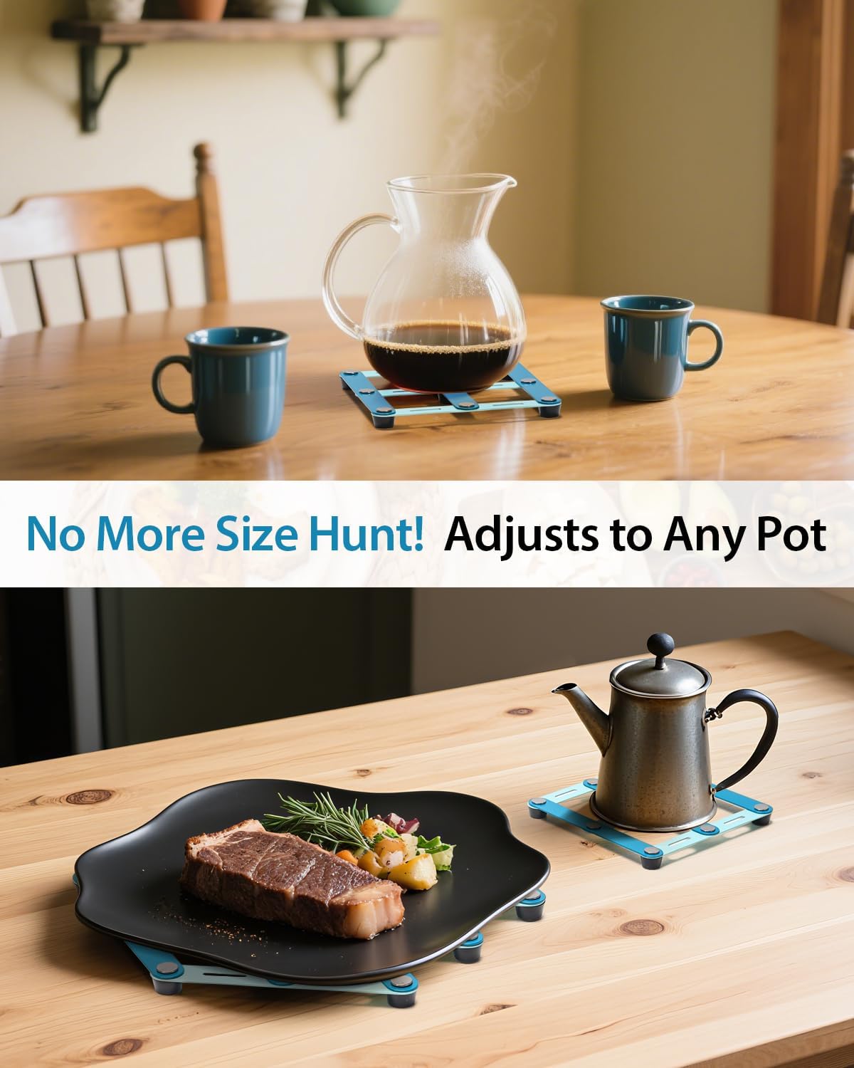 2 Pcs Expandable Trivets for Hot Pots and Pan, Modern Color-Block Kitchen Hot Pads, Small Pot Mat, Flexible & Adjustable, Stores Neatly,Heat-Resistant Stainless Steel Trivets for Kitchen