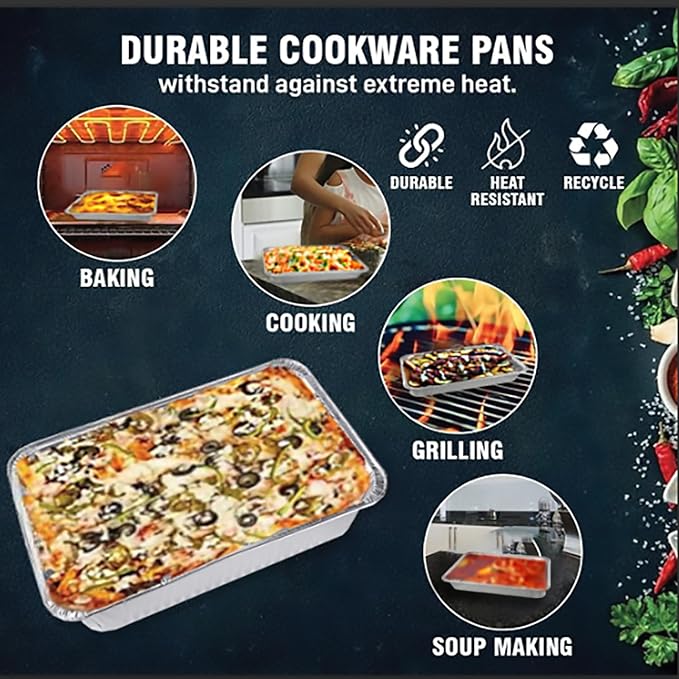 INFINITY EL Disposable Aluminum Foil Pans with Lids 10 Pack | Half-Size 12.5"x 10"x 2.5" Deep Disposable Baking Pan | Heavy Duty Aluminum Pan for Roasting Turkey, Lasagna, Thanksgiving, Christmas