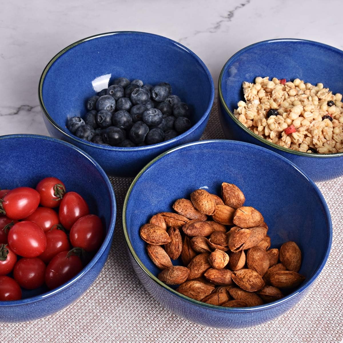 Bosmarlin Ceramic Soup Bowl Set of 4, 24 Oz, Cereal Bowl for Oatmeal, Dishwasher and Microwave Safe (5.75 Inches, Royal blue)