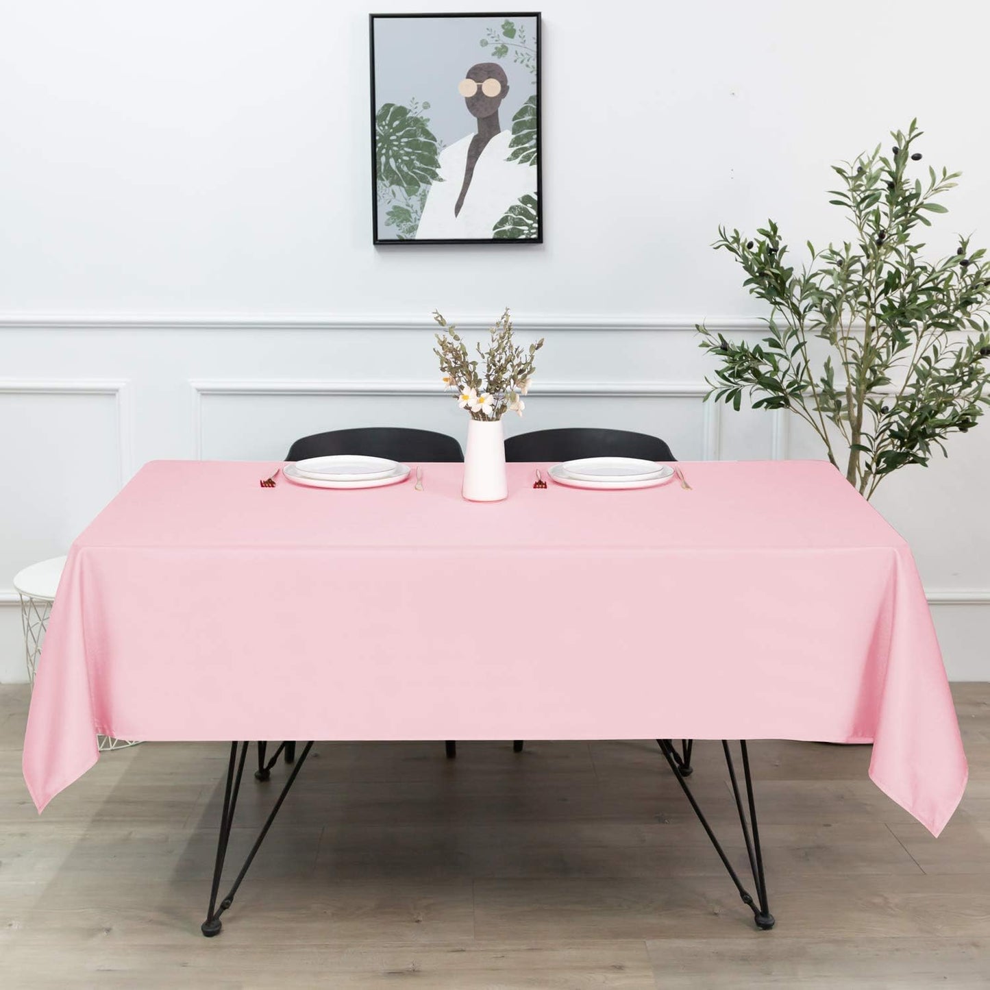 sancua Rectangle Tablecloth - 90 x 132 Inch - Stain and Wrinkle Resistant Washable Polyester Table Cloth, Decorative Fabric Table Cover for Dining Tables, Buffet Parties and Camping, Pink