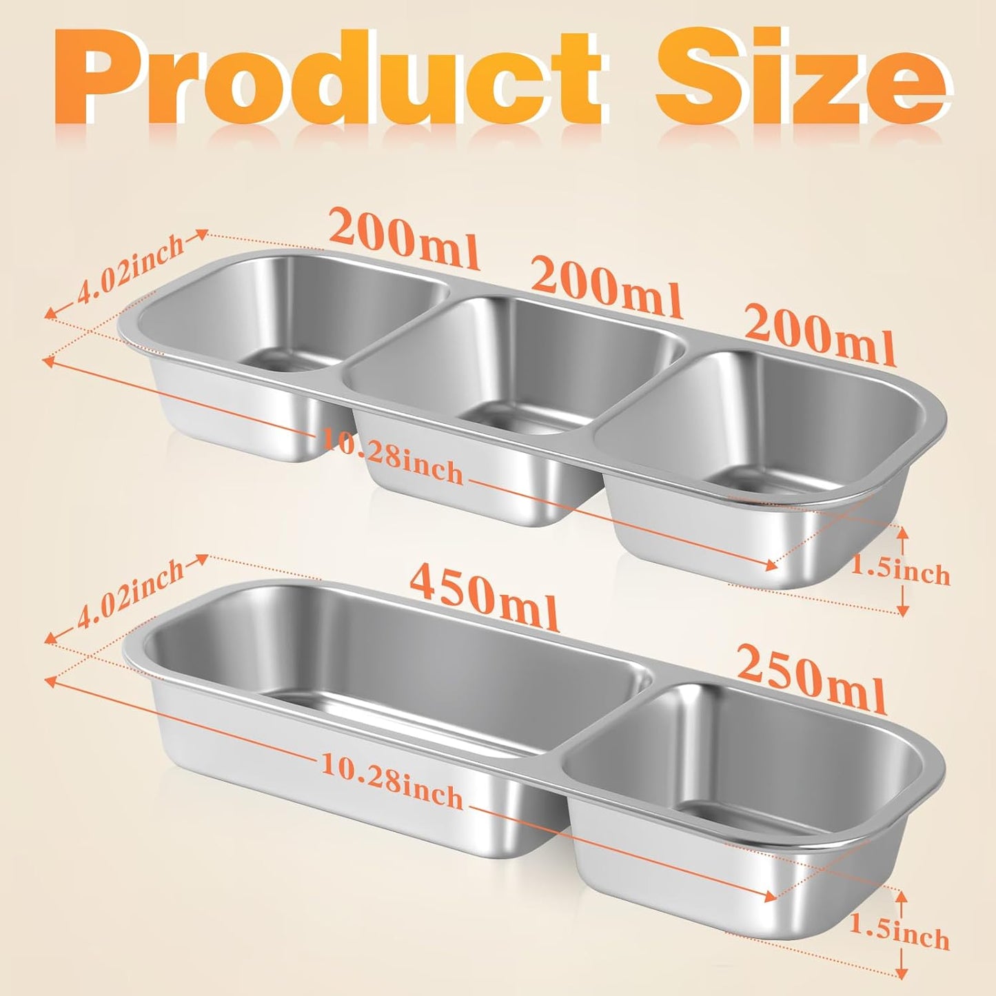 2 Pack Stainless Steel Snack Containers, Reusable 3 Compartment + 2 Compartment Condiment Box with Lids snack box, Food Storage Lunchable Containers for Home, School, Work, Travel