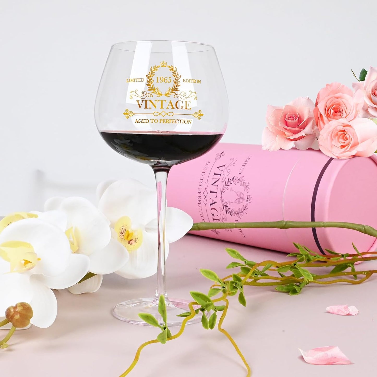 60th Birthday Gifts for Women, 20Oz Vintage 1965 Wine Glass with Golden Letter, 60 Year Old Birthday Decorations, Funny 60 Bday Gift Ideas For Her, Friends, Sister, Mom - Turning 60 Present