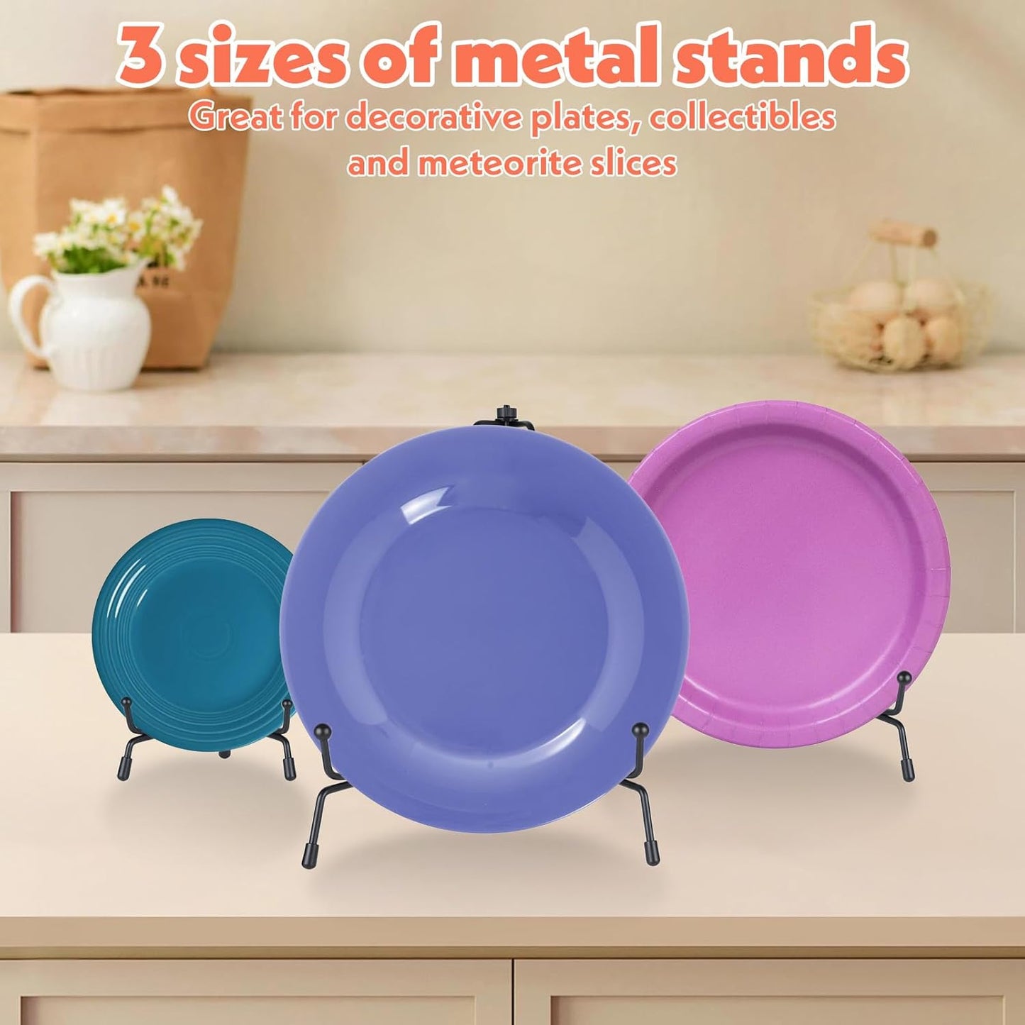 18Pcs Black Iron Plate Stands for Display, 3 Size Anti Slip Easel Plate Holder 4, 6, 8 Inch Decorative Metal Display Stand for Picture Photos Frame Plaque Decorative Platter Table Artwork