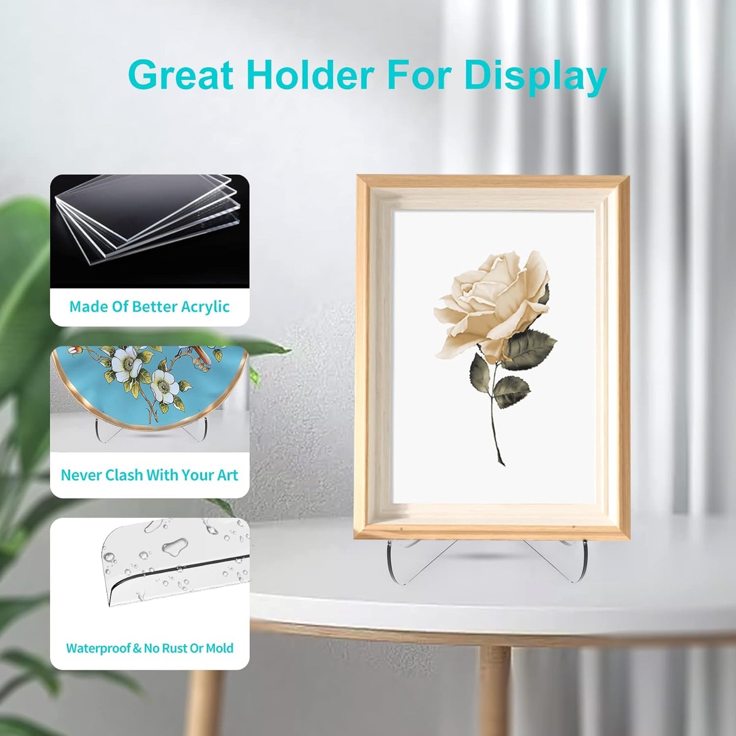 Boloyo 60-Degree Angle Acrylic Plate Display Stand , 3 Inch 2PC Clear Acrylic Display Holder Easel Base for Home Office Kitchen School Art Display