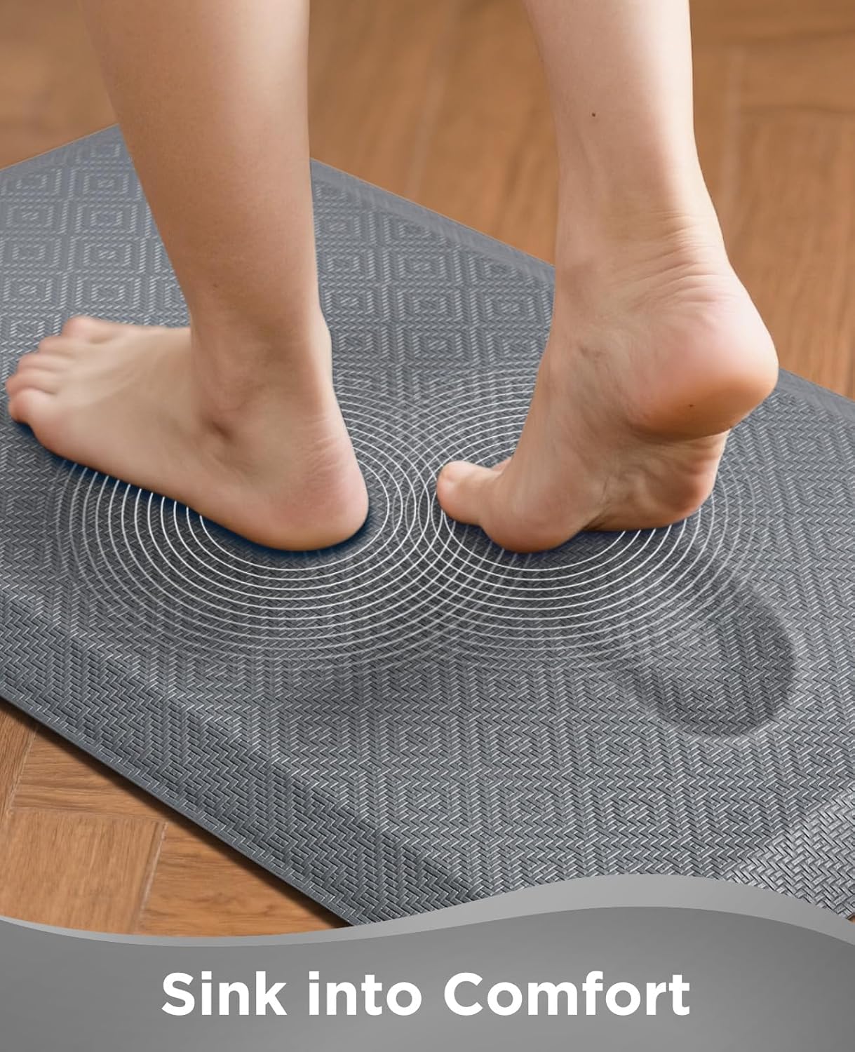Ophanie Kitchen Mats for Floor, 3/4 Inch Thick Kitchen Rugs, 20'' x 60'' Anti Fatigue Standing Cushioned Mat, Waterproof,Comfort Ergonomic Mat for Office, Home, Sink, Grey Non-Slip Bottom