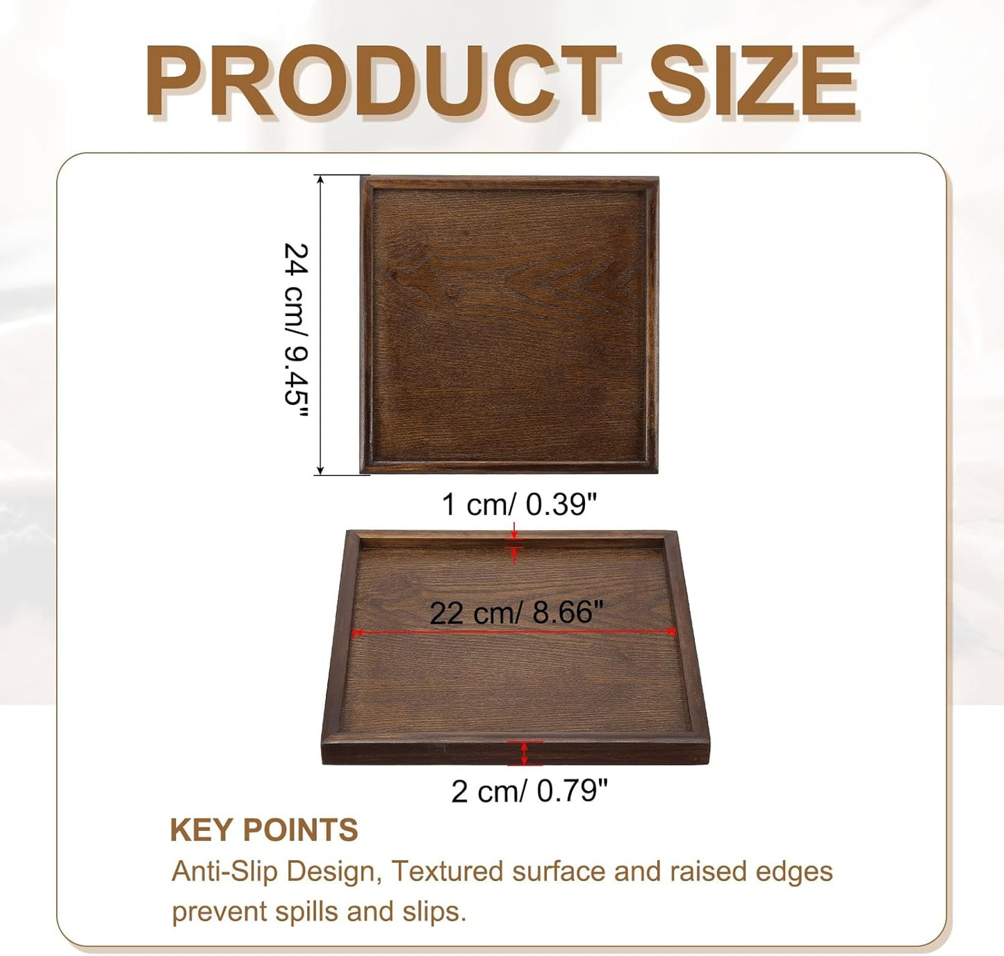 Wooden Serving Tray Square Wood Serving Tray Decorative Platter, 9.5x9.5 Inch Fit for Home Decor Kitchen Coffee Table Candle Holder, (Brown)