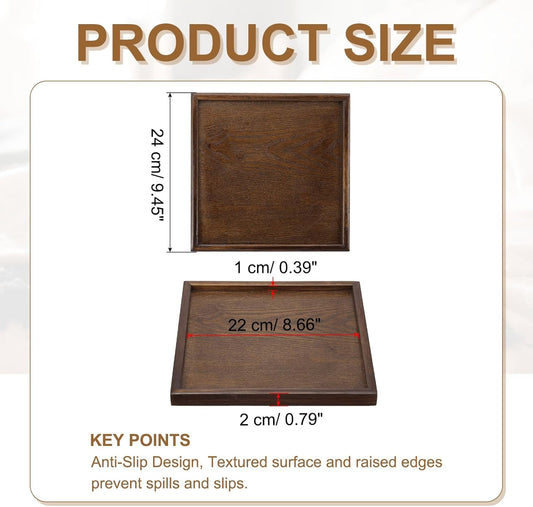 Wooden Serving Tray Square Wood Serving Tray Decorative Platter, 9.5x9.5 Inch Fit for Home Decor Kitchen Coffee Table Candle Holder, (Brown)