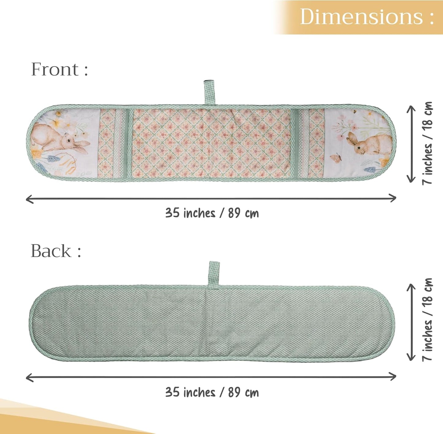 Maison d' Hermine Double Oven Mitts 100% Cotton 7"x35" Double Oven Mitt Heat Resistant BBQ Cooking Gloves with Loop, Baking, Grilling, Home, Kitchen, Handling Hot Pans Spring Summer (Easter Dew)