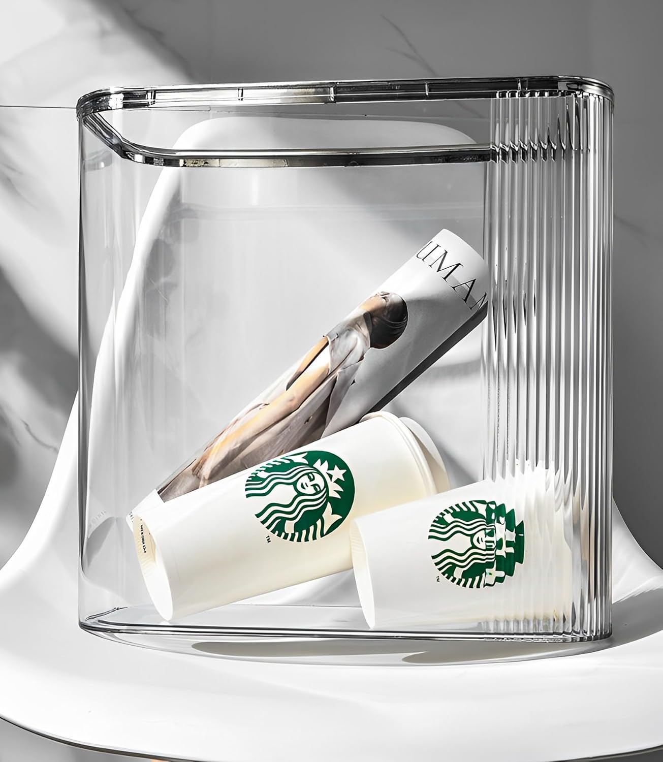 Sooyee Clear 14 Liter Bathroom Trash Can with Lid,3.9 Gallon Garbage Can with Press Type Lid,Trash Bin for Bathroom,Powder Room,Bedroom,Kitchen,Craft Room,Office