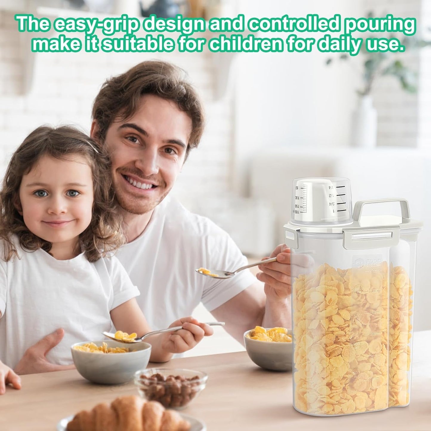 TBMax Rice Container Cereal Storage Container 2 Pack 5 Lbs, Kitchen Pantry Dry Food Storage Holder with Easy-Pouring Spout & Handy Cup, Small Pet Dog Cat Food Dispenser for Daily Feeding -Beige