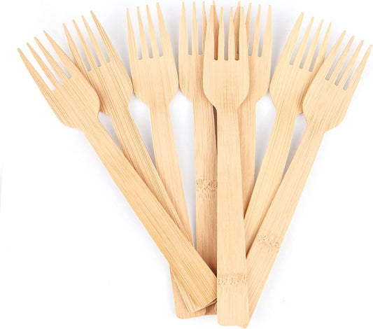 100% Bamboo Utensils -100 PK 6.7" Bamboo Compostable Forks Disposable Cutlery Set Biodegradable Eco Friendly Renewable Flatware Forks