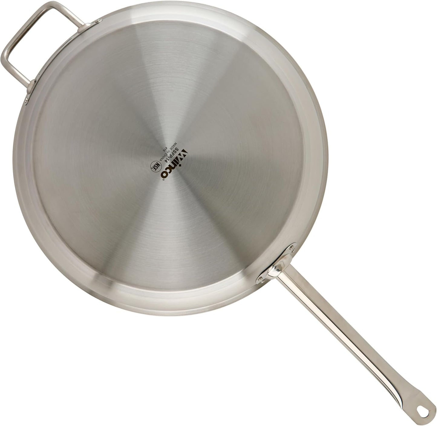 Winco Commercial-Grade Stainless Steel Fry Pan with Helper Handle, Natural Finish, 14"