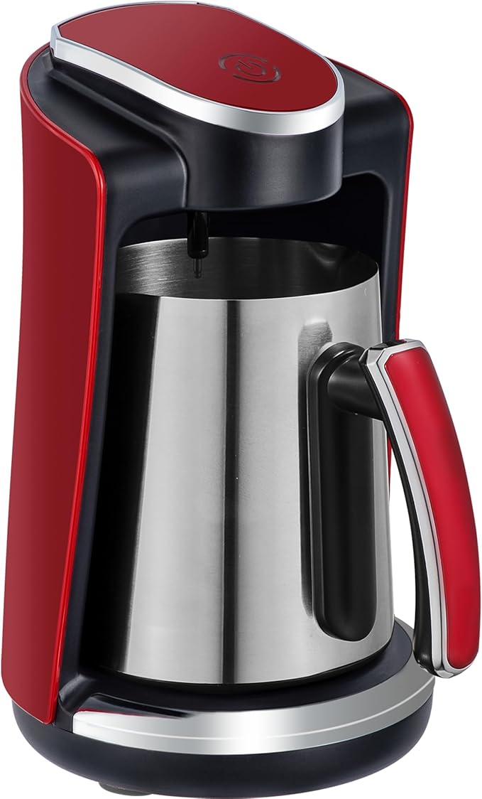 Sadaf One-Touch Mediterranean Coffee Maker – Electric Turkish, Greek, and Armenian Coffee Machine - Stainless Steel Coffee Maker - Foam Control & Overflow Sensor - 250ml, Red