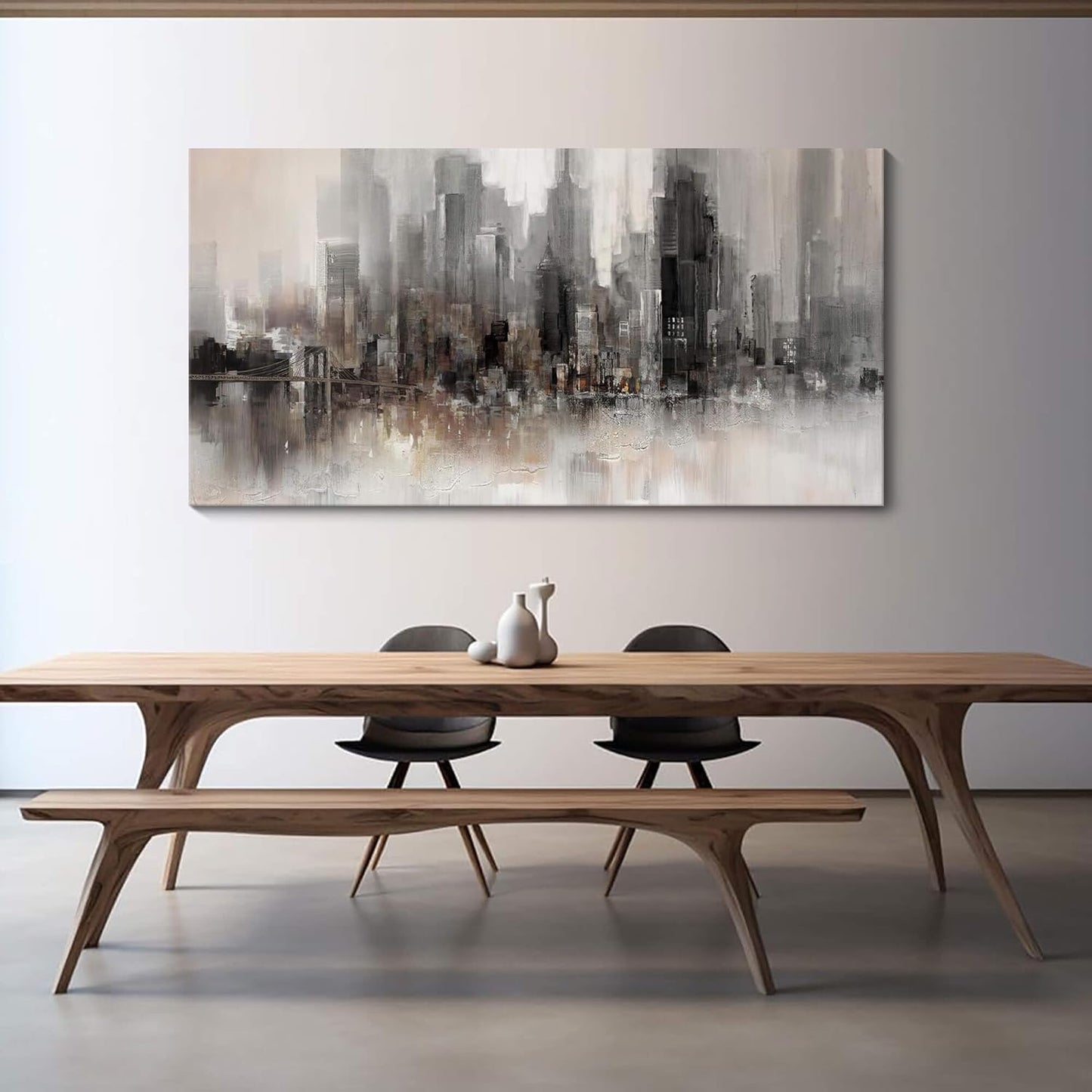 Cityscape Wall Art New York City Skyline Buildings Picture Modern Abstract Grey NYC Skyline Painting Framed Artwork for Bedroom Living Room Bathroom Home Office Decor29×58IN