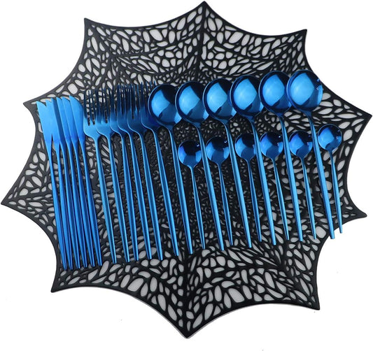 Mirror Polished Blue Silverware Set,24-Piece 304 Stainless Steel Satin Finish Flatware Set,Kitchen Utensil Set,Tableware Cutlery Set for Home and Restaurant, Dishwasher Safe Service For 6