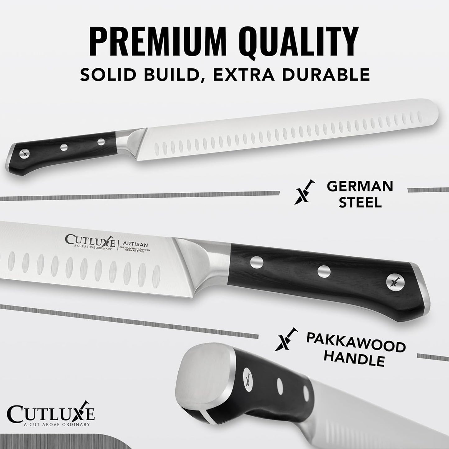 Cutluxe Brisket Knife – 12" Carving & Slicing Knife for Meat & BBQ – Razor Sharp German Steel, Sheath Included, Ergonomic Full Tang Handle Design – Artisan Series