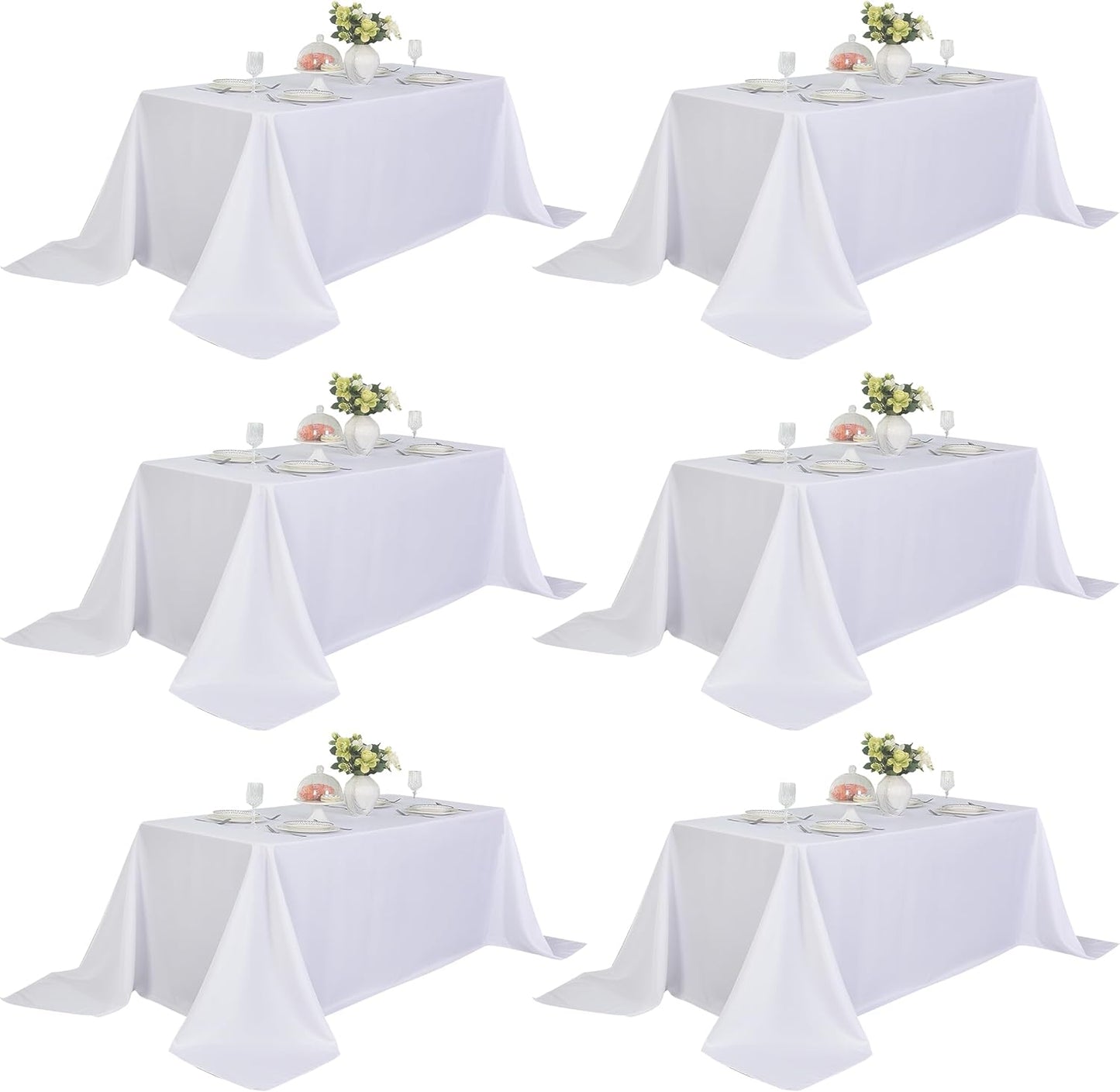 6-Pack 90x156 inch White Table Cloths, Solid Stain and Wrinkle Resistant Oblong Tablecloth, Premium Plain Weave Polyester Fabric Rectangle Table Linen Covers for Hotel, Banquet