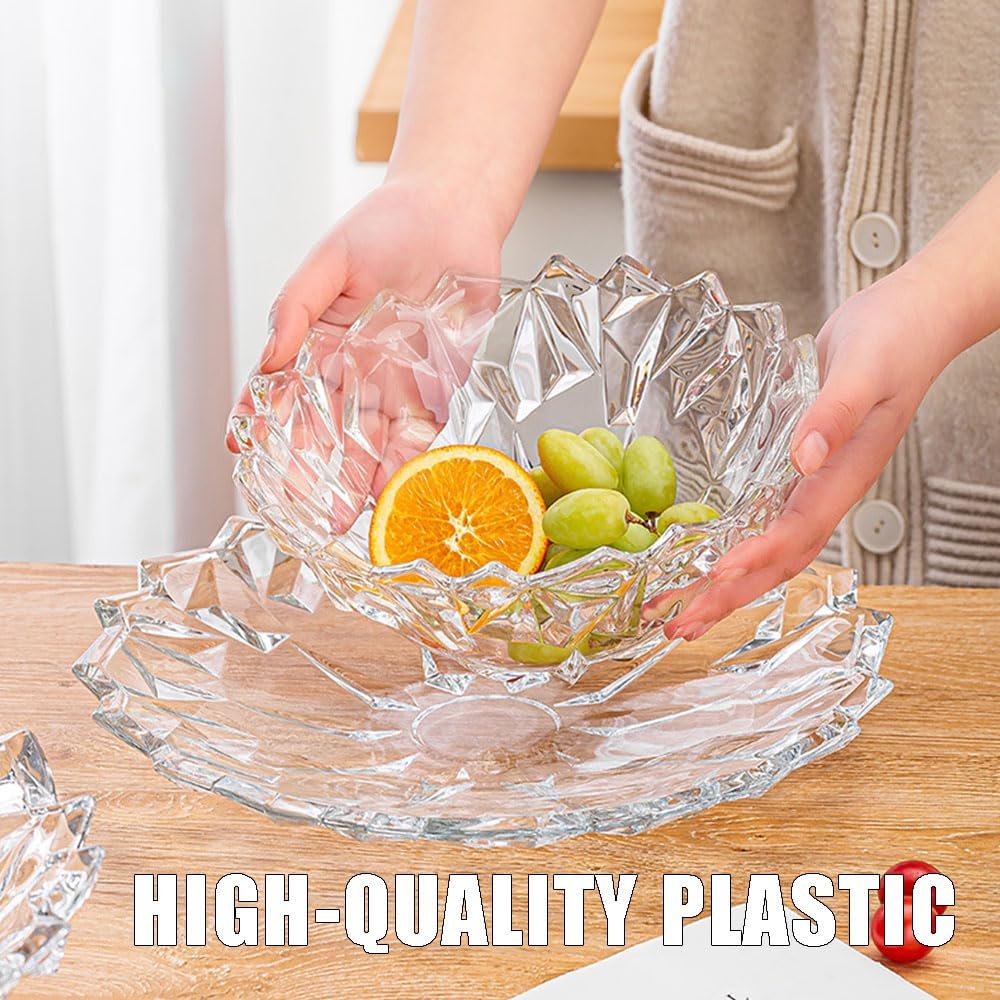 Countertop Crystal Fruit Bowl,Clear Plastic Serving Snack Salad Bowl,Flower Shape Decorative Bowl for Ice Cream Candy Nut Fruits
