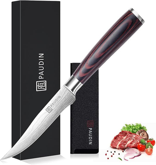 PAUDIN Utility Knife 5 Inch Kitchen Knife, Ultra Sharp High Carbon Stainless Steel Small Chef Knife with Sheath, Kitchen Utility Knife with Ergonomic Pakkawood Handle