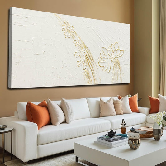 VAYIMDH Office Wall Art Flower Wall Decor Line Wall Painting 24"x48" Gold and White Canvas Paintings Wall Decorations for Bedroom