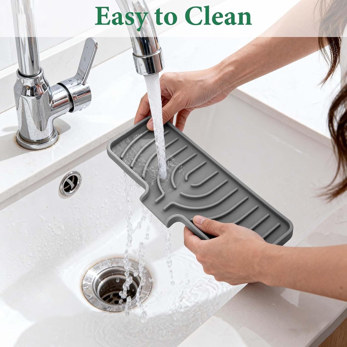 GUUKIN Sponge Holder for Kitchen Sink, 9.8"×4.9" Silicone Sponge Holder, Soap Tray with Drain, Dish Soap Mat for Shower Bathroom, Perfect for Dispenser,Scrubber,Bottle,Cup on Sink or Counter (Grey)