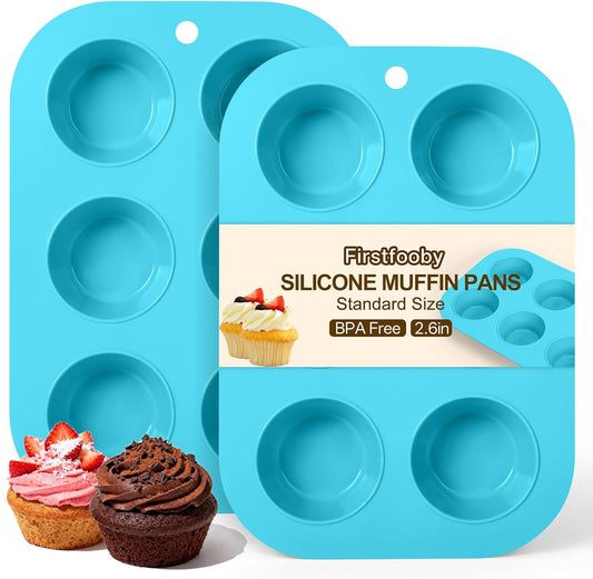 2 Pack Silicone Muffin Pan for Baking, Regular Size Nonstick Cupcake Pan, 6-Cup Silicone Muffin Tin BPA Free Dishwasher Safe, Great for Muffin Cupcake Brownie Egg Tart
