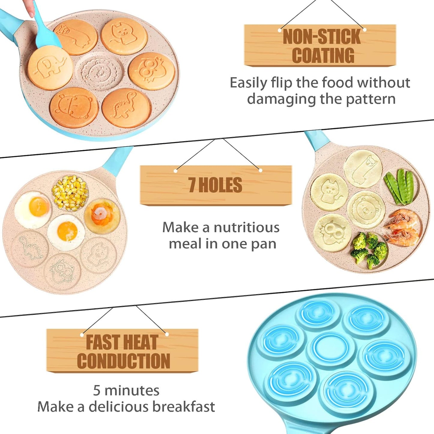 Nonstick Pan, Egg Waffle Maker Breakfast Silver Dollar Pancake, Griddle, Crepe Maker 7 Animal Molds for Kids Omelette Skillet