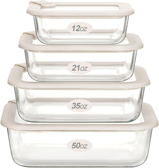 Urban Green Glass Food Storage Containers with Glass Lids, Microwave Safe Food Container Set, Aitight Meal Prep Container Set, LeakProof, 100% Plastic Free, 4 Pack
