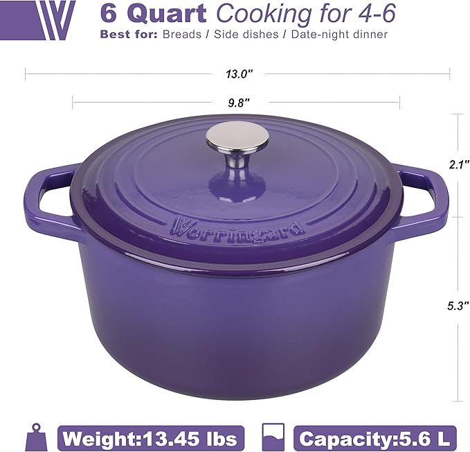 Enameled Cast Iron Dutch Oven Pot with Lid, for Bread Baking, Round Bread Oven- include Sourdough Bread Baking Supplies Set, 6QT, Purple