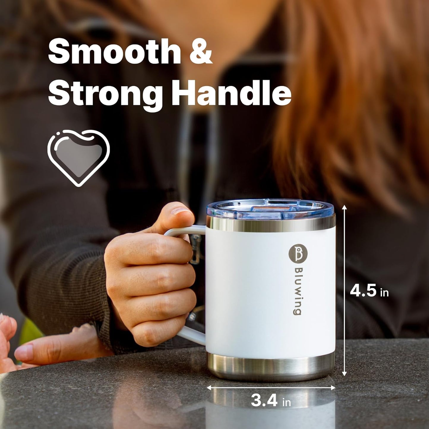 Insulated Coffee Mug with Handle-12 oz Travel Coffee Mug with Lid Double Wall Stainless Steel Travel Tumbler Cup for Camping, Office, Home (Stainless Steel)