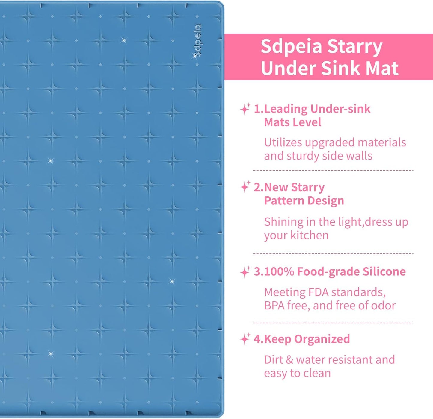 Sdpeia Under Sink Mat for [22" x 19"] Cabinet, Upgraded Silicone Waterproof Mat Kitchen Cabinet Liner Cabinet Protector Kitchen Organizers and Storage