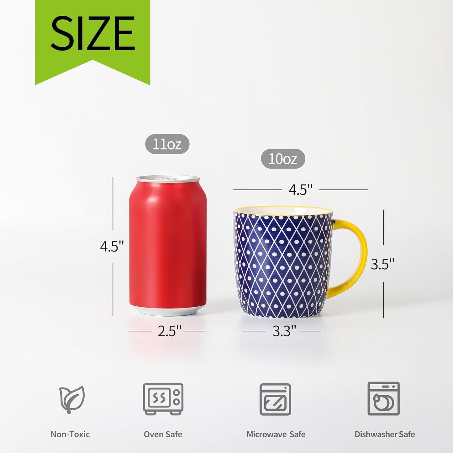 Selamica 10 oz Coffee Mugs Set of 6 with Handle, Coffee Cups Ceramic for Cappuccino Latte Cocoa Milk Tea, Dishwasher Microwave Safe, Assorted Colors