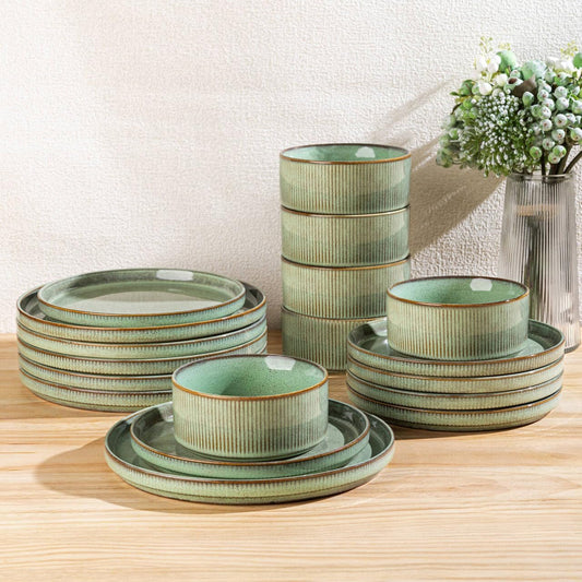 GBHOME Stoneware Dinnerware Sets for 4,Round Reactive Glaze Ceramic Plates and Bowls Set,Highly Scratch Resistant | Dishwasher & Microwave Safe Dishes Set,Service for 4(12Pcs)