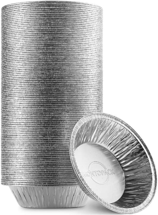 MontoPack Disposable 5" Aluminum Foil Pie/Tart Pans (100 Pack) | 5 Inch Round Cake Pan for Baking Personal Mini Pies, Homemade Cakes & Quiche | Oven Safe Foil Tins Easily Stack & Store Freeze & Reheat