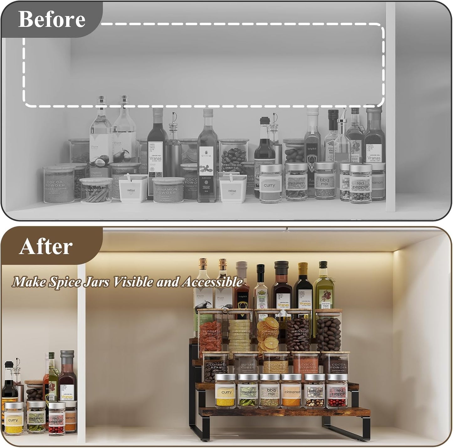 Spice Rack Organizer for Cabinet, 4 Tier Wooden Display Riser Stand, Rustic Cologne Stand for Men, Tiered Perfume Holder, Display Shelf for Candles