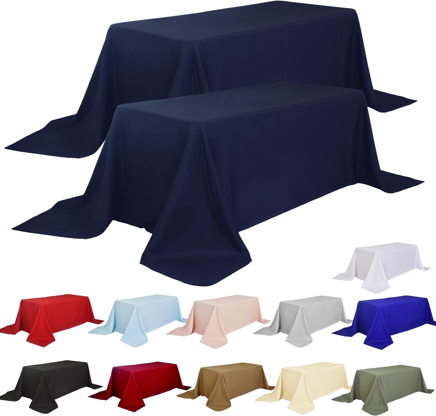 2-Pack 90x132 inch Navy Blue Table Cloths, Solid Stain and Wrinkle Resistant Oblong Tablecloth, Premium Plain Weave Polyester Fabric Rectangle Table Linen Covers for Hotel, Wedding