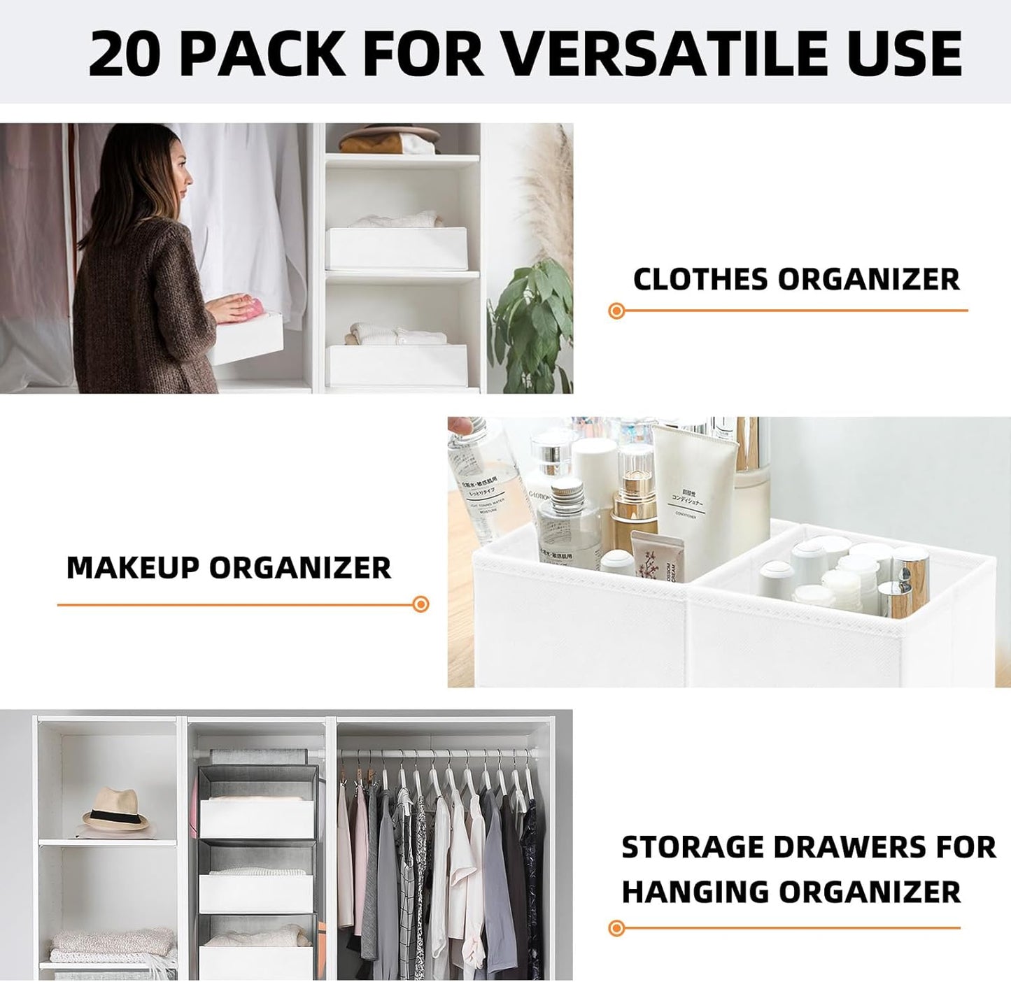 【FAMILY PACK】Drawer Organizer Clothes, 20 Pack Dresser Organizer Bins for Baby Clothes - Underwear Bra Sock Organizer - Fabric Closet Organization and Storage Dividers for Nursery Bedroom Dorm