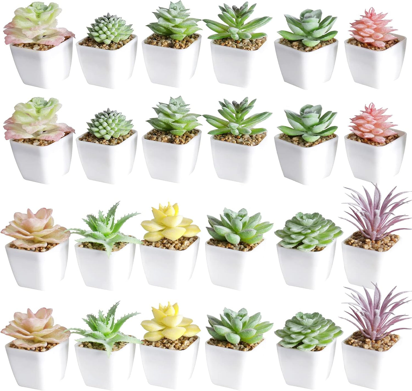 Tiita 24 Set Artificial Faux Succulents in Pots Fake Plants Plastic Arrangement Planter Small Mini Tiny Decoration for Home Office Desk Window Sill Bathroom Bedroom Outdoor Indoor