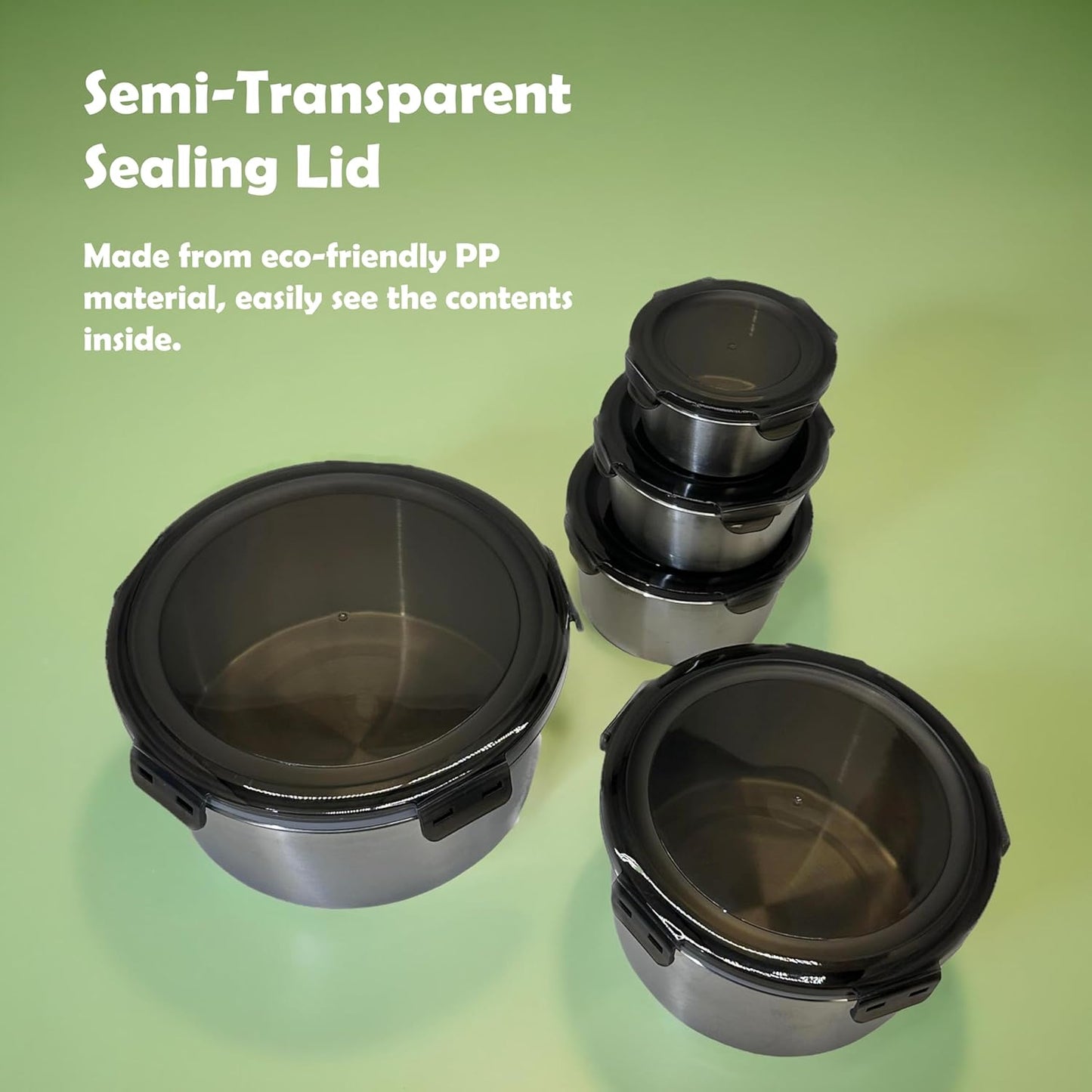 Stainless steel food storage containers leak proof & airtight lids for Kitchen,stainless steel bowl,meal prep lunch box,freezer and microwave safe (5-piece)