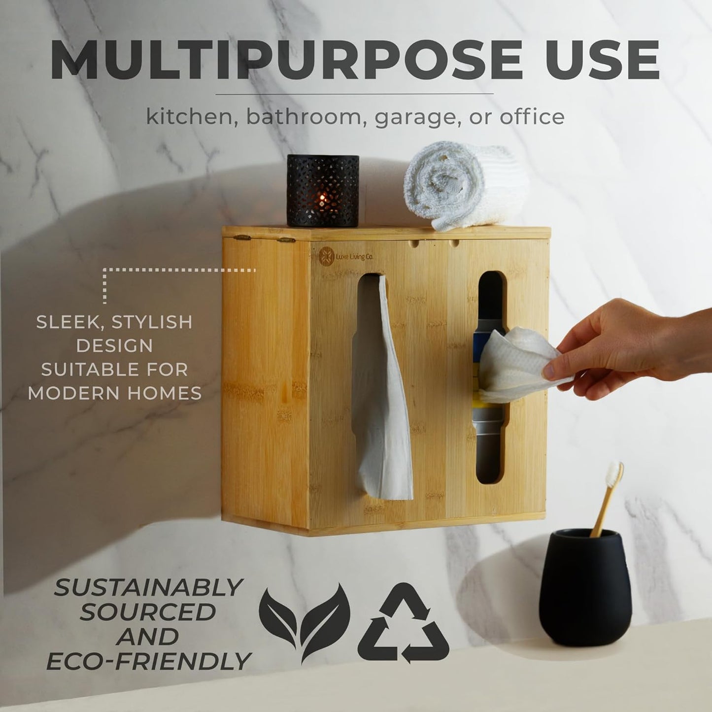 2-in-1 Bamboo Plastic Bag Holder and Trash Dispenser – Compact Storage for Kitchen Cabinet, Under Sink Storage, Pantry Organizers, Laundry Room Organization, Kitchen Must Haves 2025