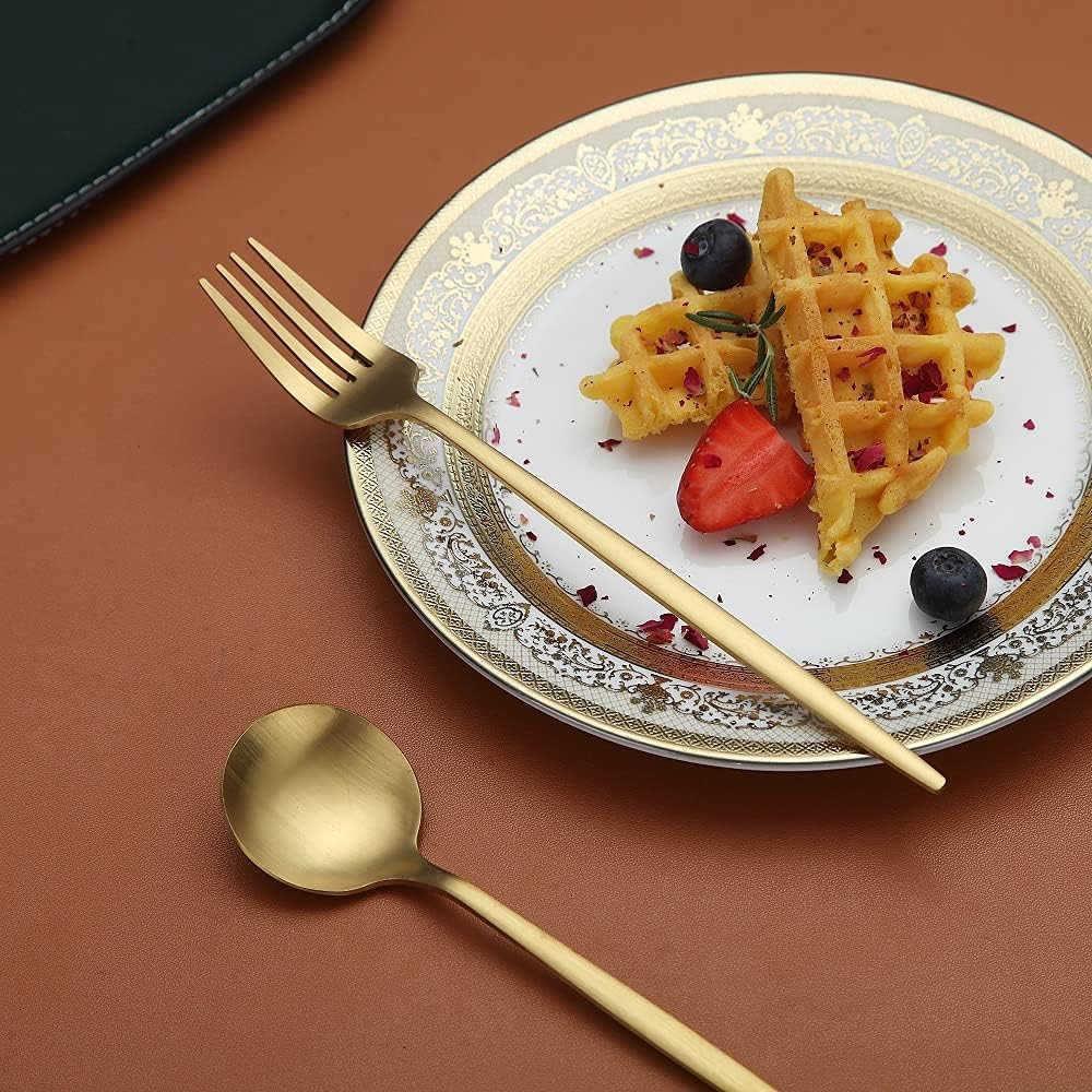 Matte Gold Silverware Set 40 Pieces, Stainless Steel Golden Flatware Set, Titanium Plating Cutlery Set, Matte Gold Utensil Sets, Service Set for 8 (Matte Golden)